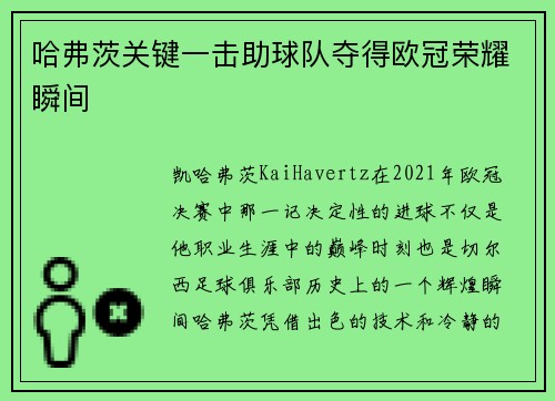 哈弗茨关键一击助球队夺得欧冠荣耀瞬间 哈弗茨关键一击助球队夺得欧冠荣耀瞬间